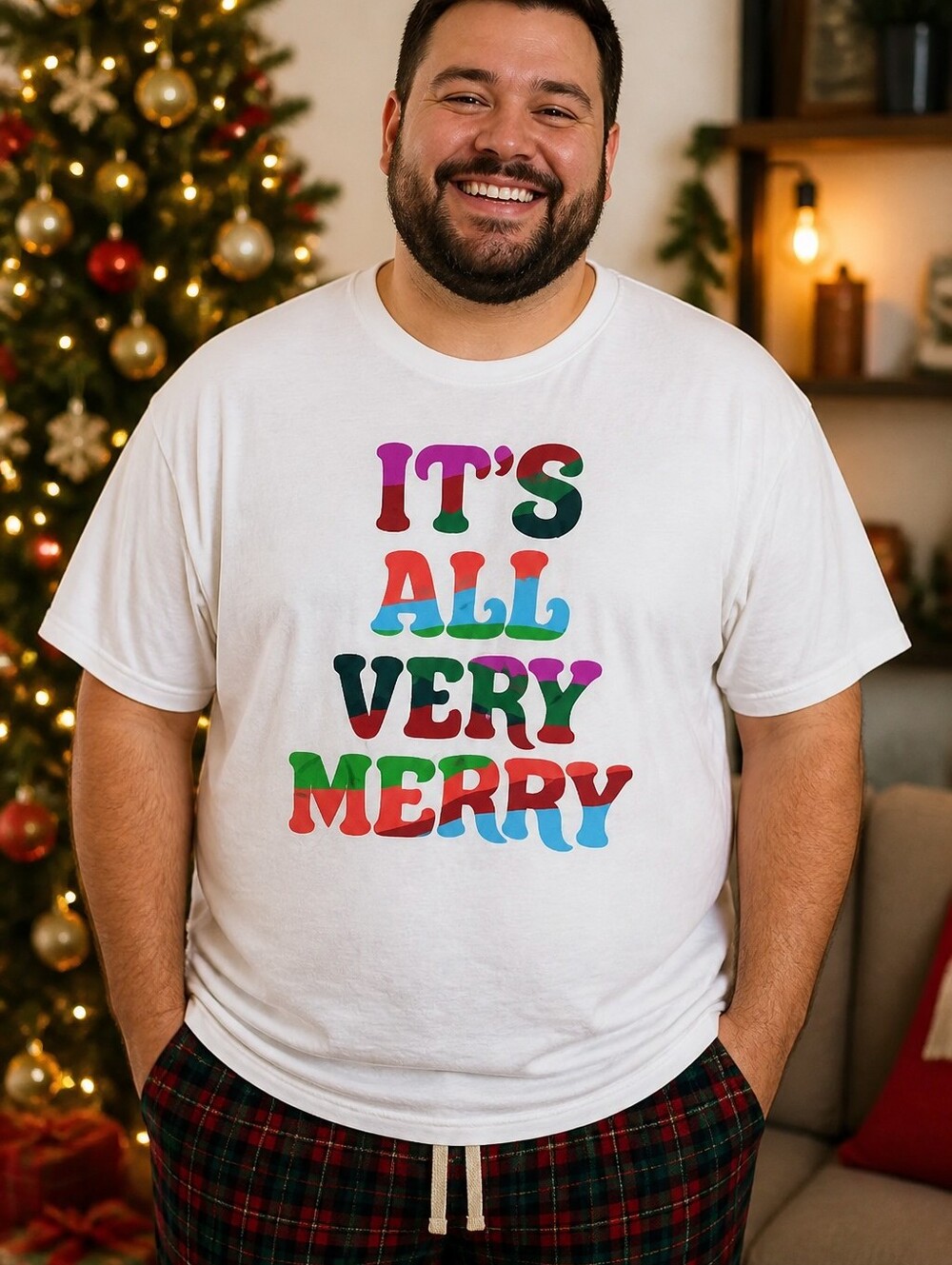 Men's Christmas Shirt Very Merry Graphic Print Holiday Tee Sleep Lounge Festive